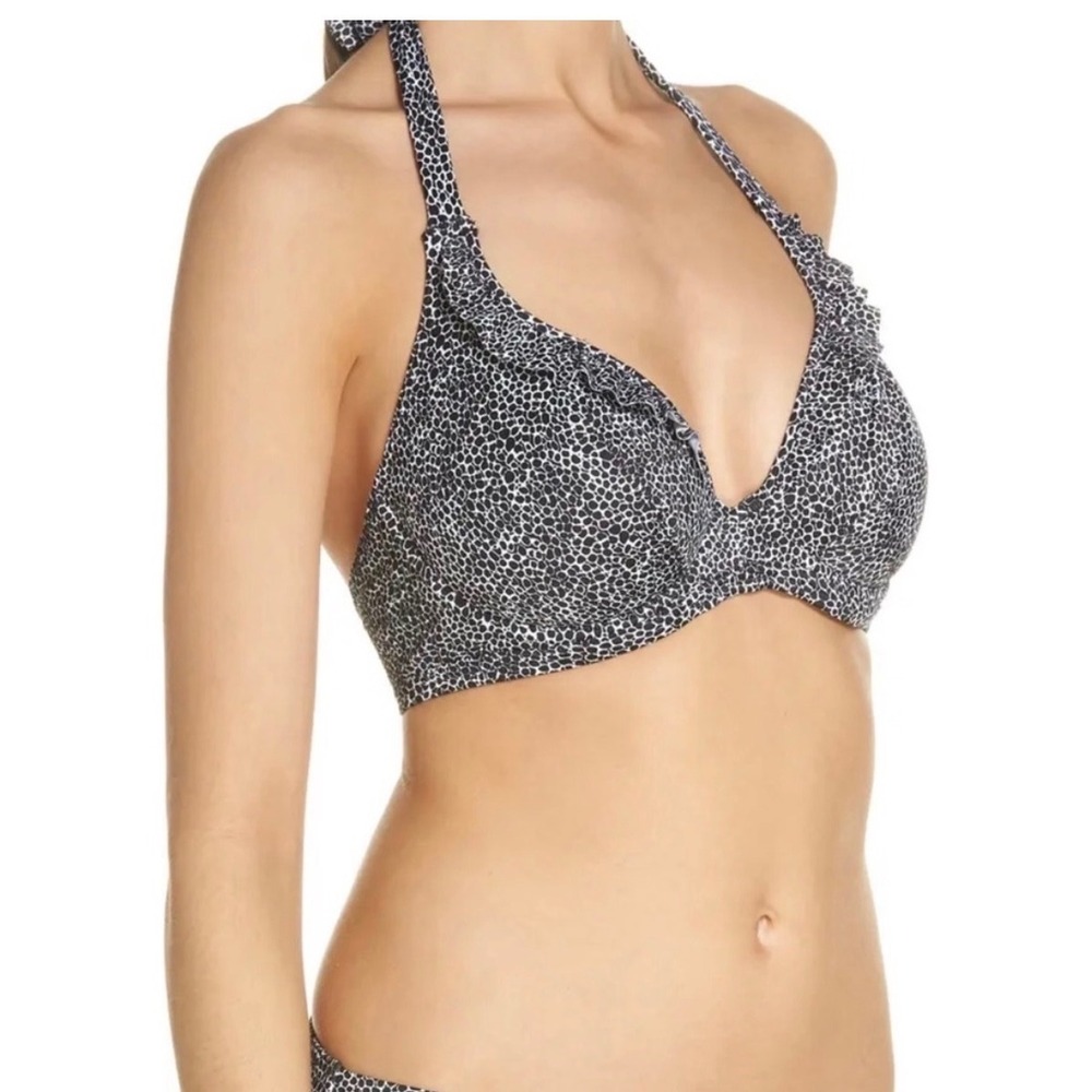 Freya Run Wild Bikini Top 32H Black White Animal Print NEW Halter Underwire